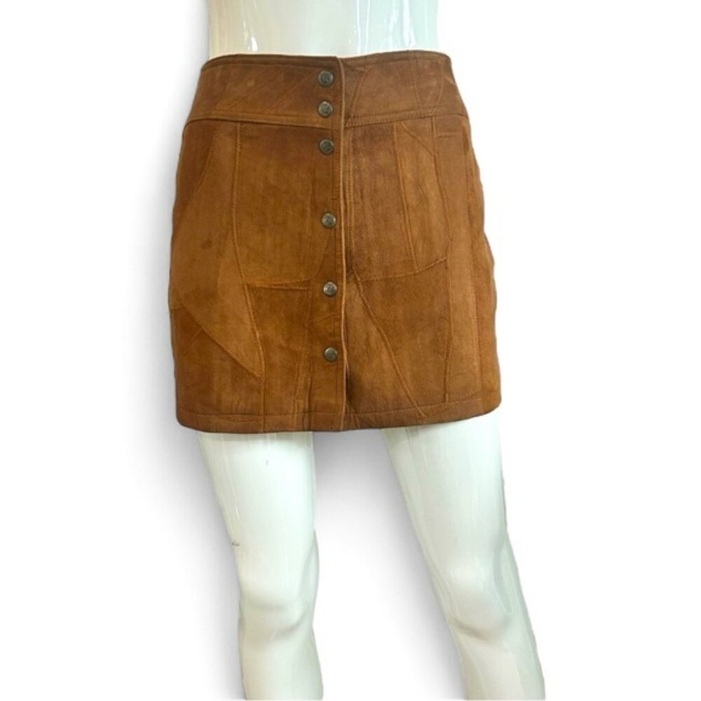 Le Chateau Suede Patchwork Snap Front Mini Skirt - image 1